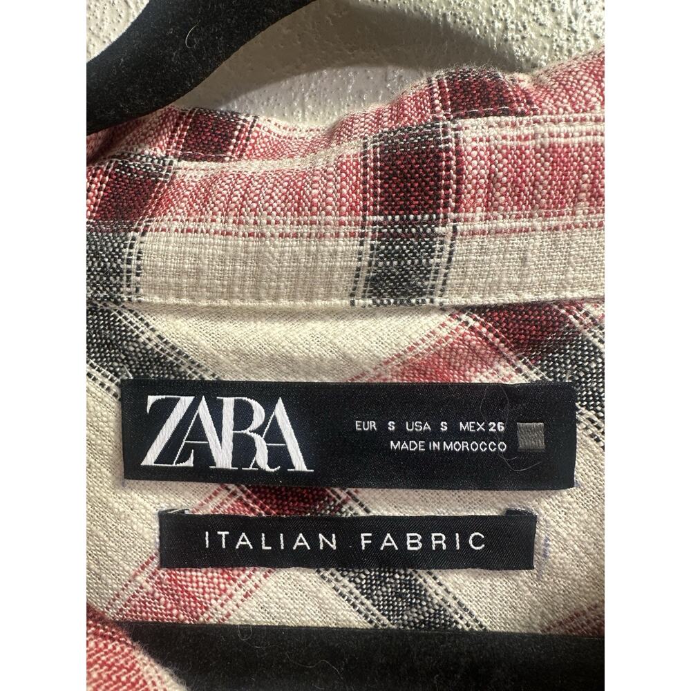 Zara Women S Italian Fabric Plaid Oversized Shacket Jacket Red Cream Black - Picture 4 of 5